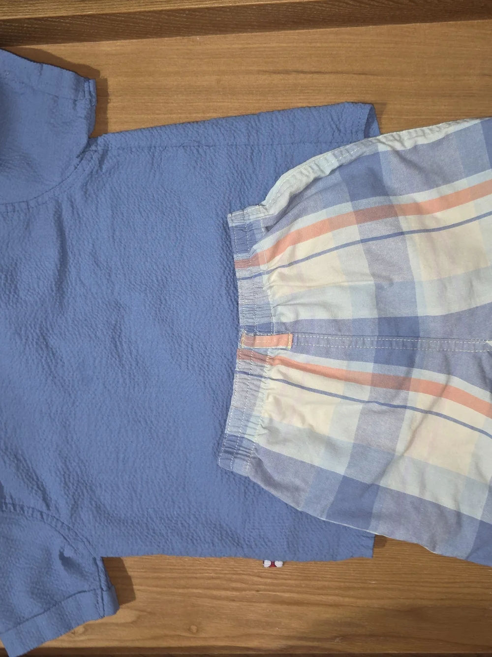 Gently Used Dapper Dude Toddler Boys Blue Seersucker Shirt Plaid Shorts Set 3T